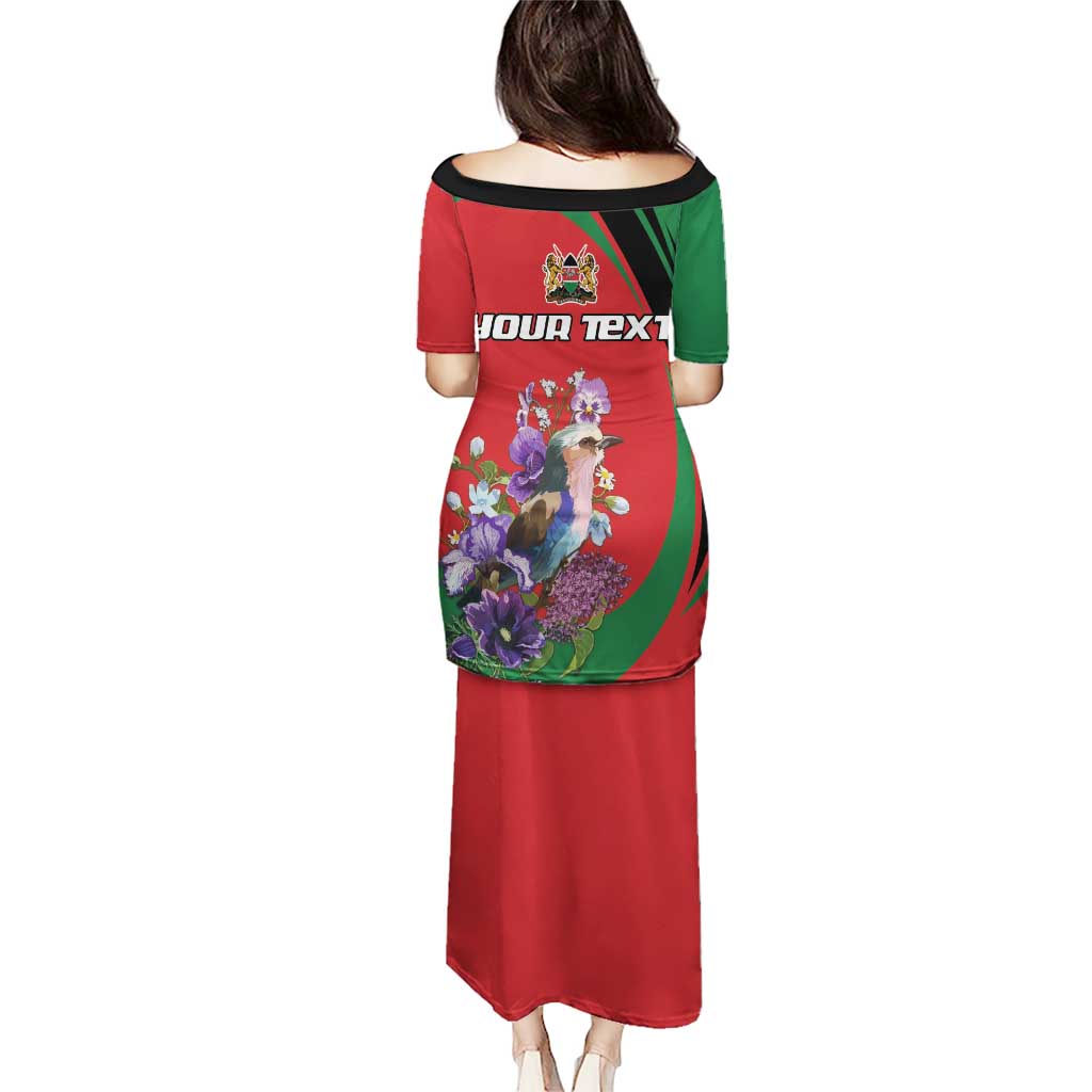 Personalized Kenya Lilac Breasted Roller Puletasi With Violet Flowers - Wonder Print Shop