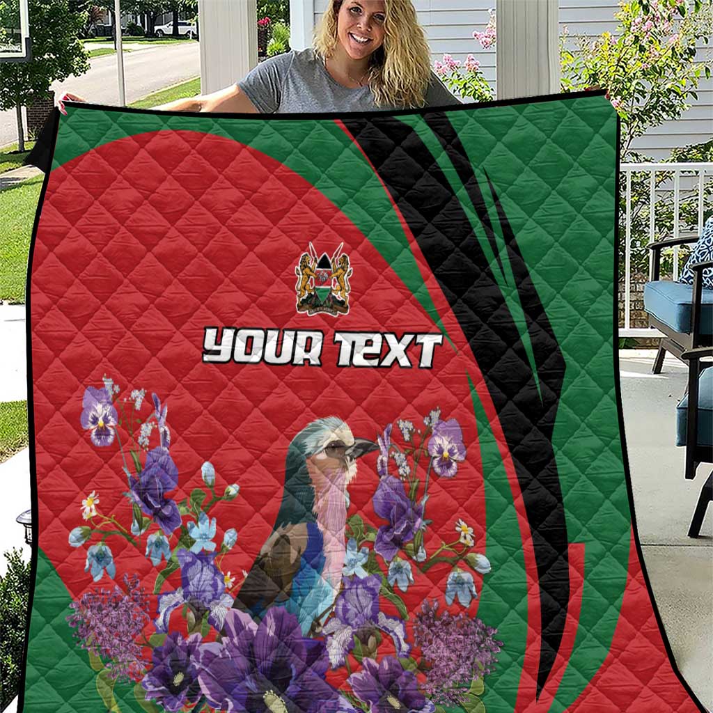 Personalized Kenya Lilac Breasted Roller Quilt With Violet Flowers - Wonder Print Shop