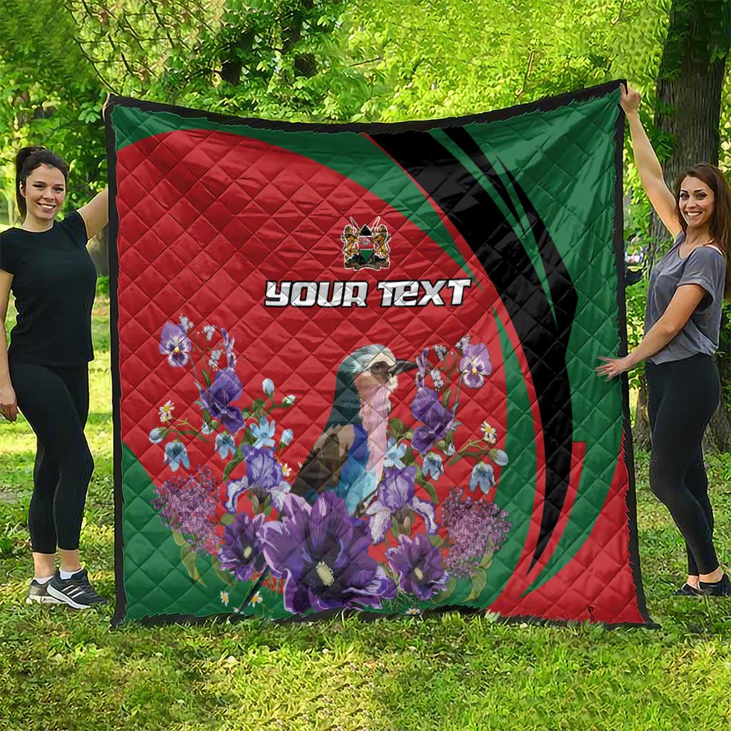 Personalized Kenya Lilac Breasted Roller Quilt With Violet Flowers - Wonder Print Shop