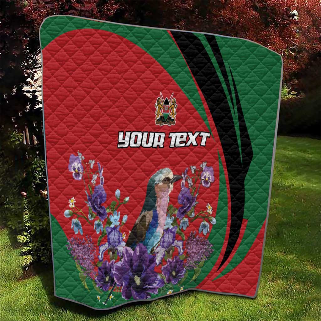 Personalized Kenya Lilac Breasted Roller Quilt With Violet Flowers - Wonder Print Shop