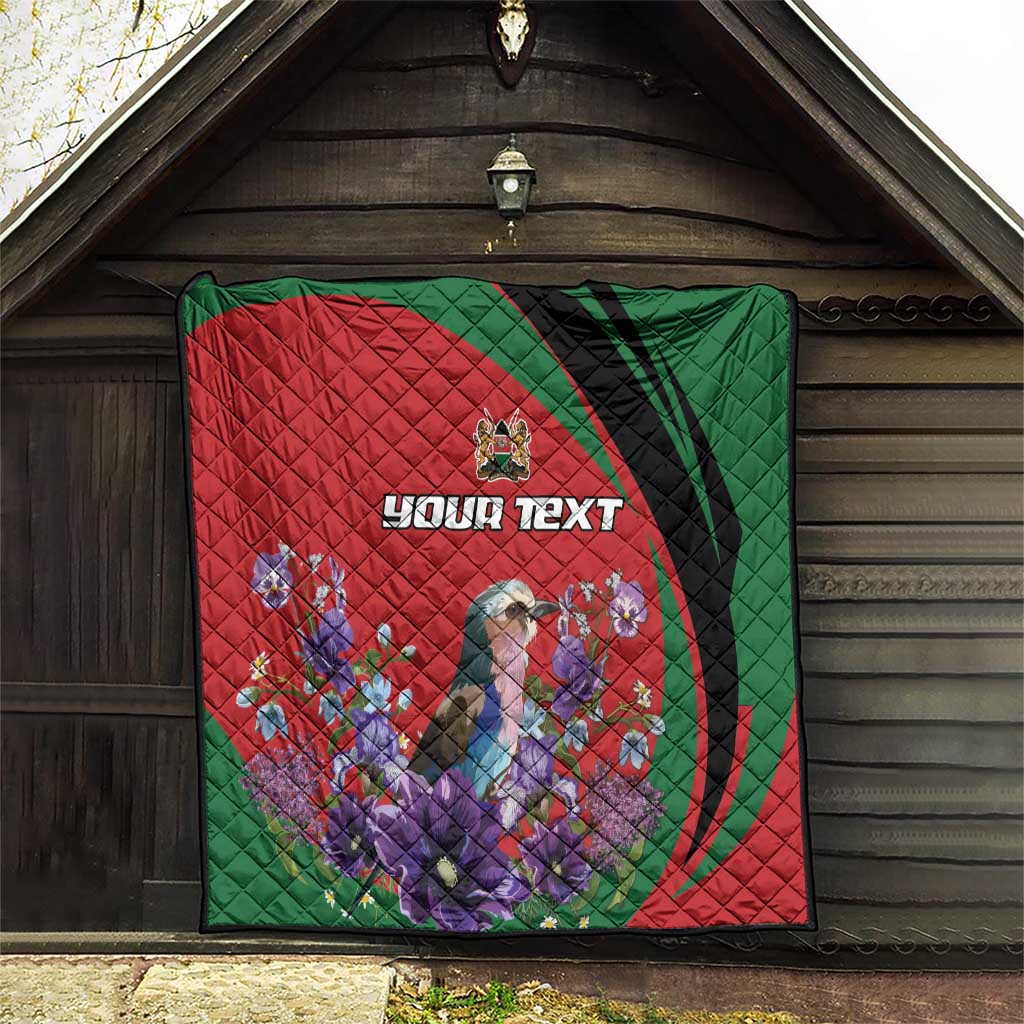 Personalized Kenya Lilac Breasted Roller Quilt With Violet Flowers - Wonder Print Shop
