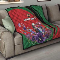 Personalized Kenya Lilac Breasted Roller Quilt With Violet Flowers - Wonder Print Shop