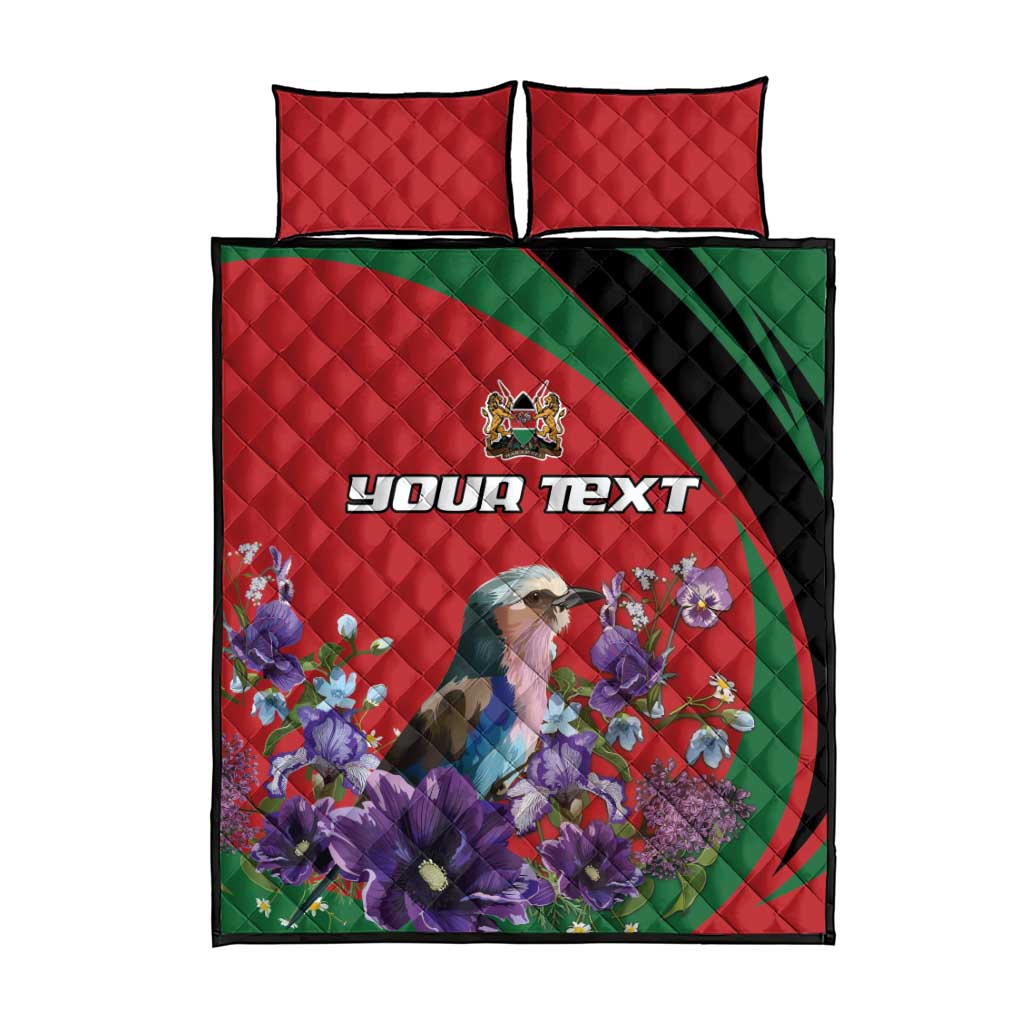 Personalized Kenya Lilac Breasted Roller Quilt Bed Set With Violet Flowers - Wonder Print Shop