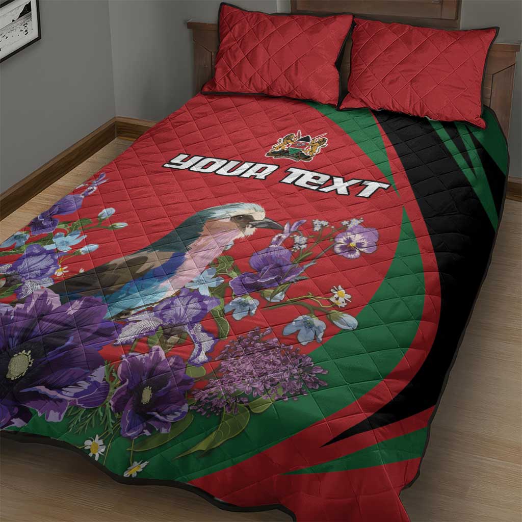 Personalized Kenya Lilac Breasted Roller Quilt Bed Set With Violet Flowers - Wonder Print Shop