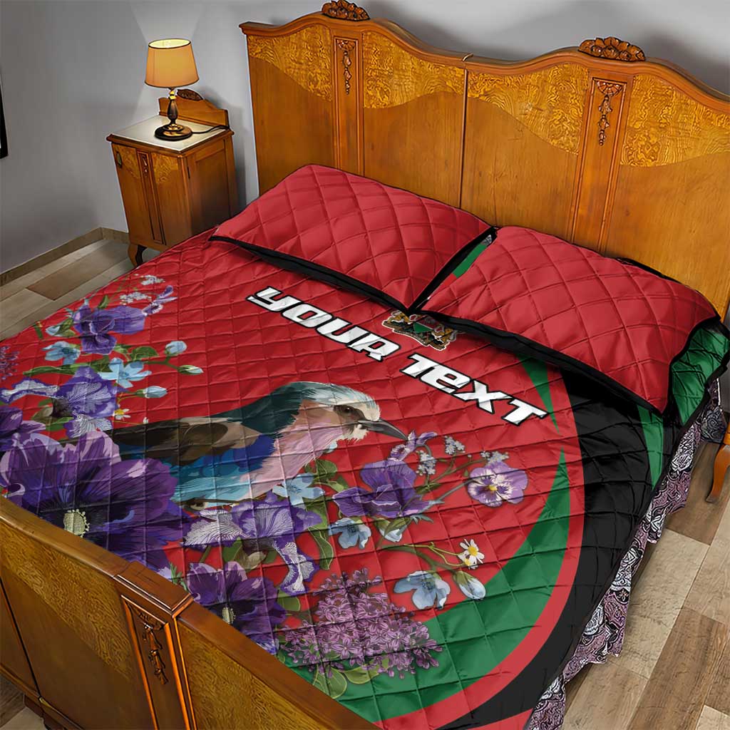 Personalized Kenya Lilac Breasted Roller Quilt Bed Set With Violet Flowers - Wonder Print Shop
