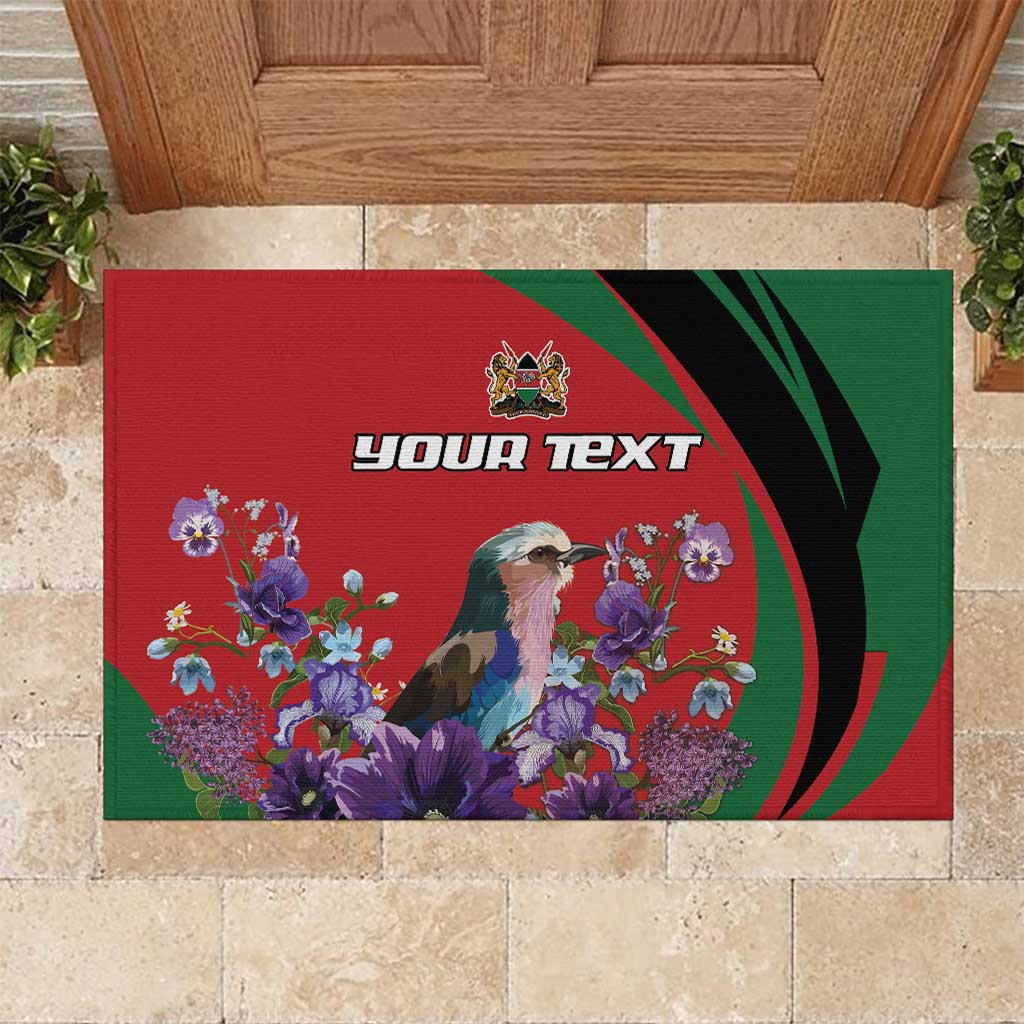 Personalized Kenya Lilac Breasted Roller Rubber Doormat With Violet Flowers - Wonder Print Shop