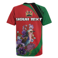 Personalized Kenya Lilac Breasted Roller Rugby Jersey With Violet Flowers - Wonder Print Shop