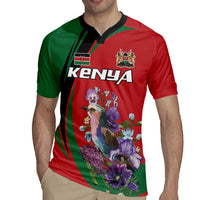Personalized Kenya Lilac Breasted Roller Rugby Jersey With Violet Flowers - Wonder Print Shop