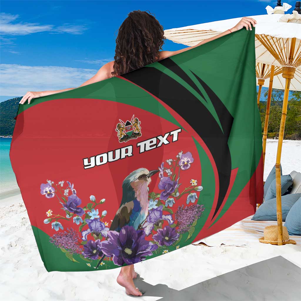 Personalized Kenya Lilac Breasted Roller Sarong With Violet Flowers - Wonder Print Shop