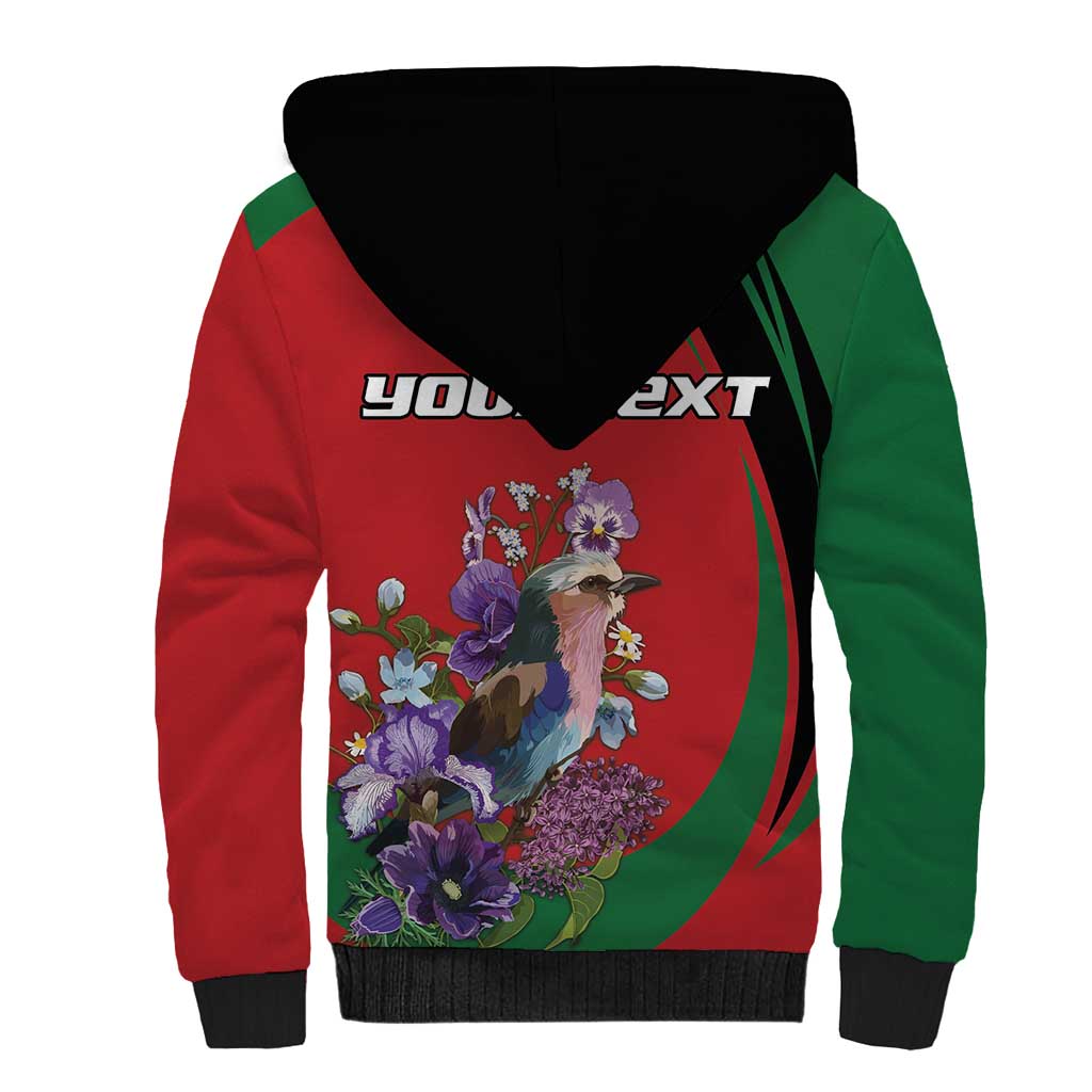 Personalized Kenya Lilac Breasted Roller Sherpa Hoodie With Violet Flowers - Wonder Print Shop