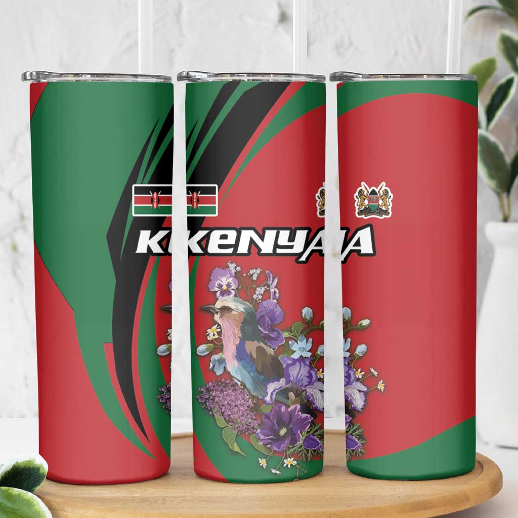 Kenya Lilac Breasted Roller Skinny Tumbler With Violet Flowers - Wonder Print Shop