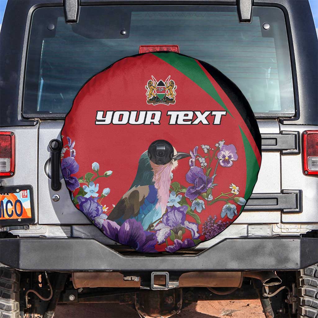 Personalized Kenya Lilac Breasted Roller Spare Tire Cover With Violet Flowers - Wonder Print Shop