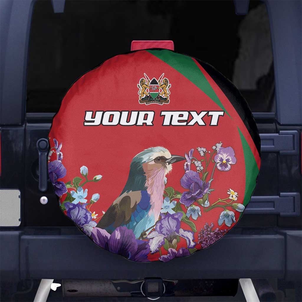 Personalized Kenya Lilac Breasted Roller Spare Tire Cover With Violet Flowers - Wonder Print Shop