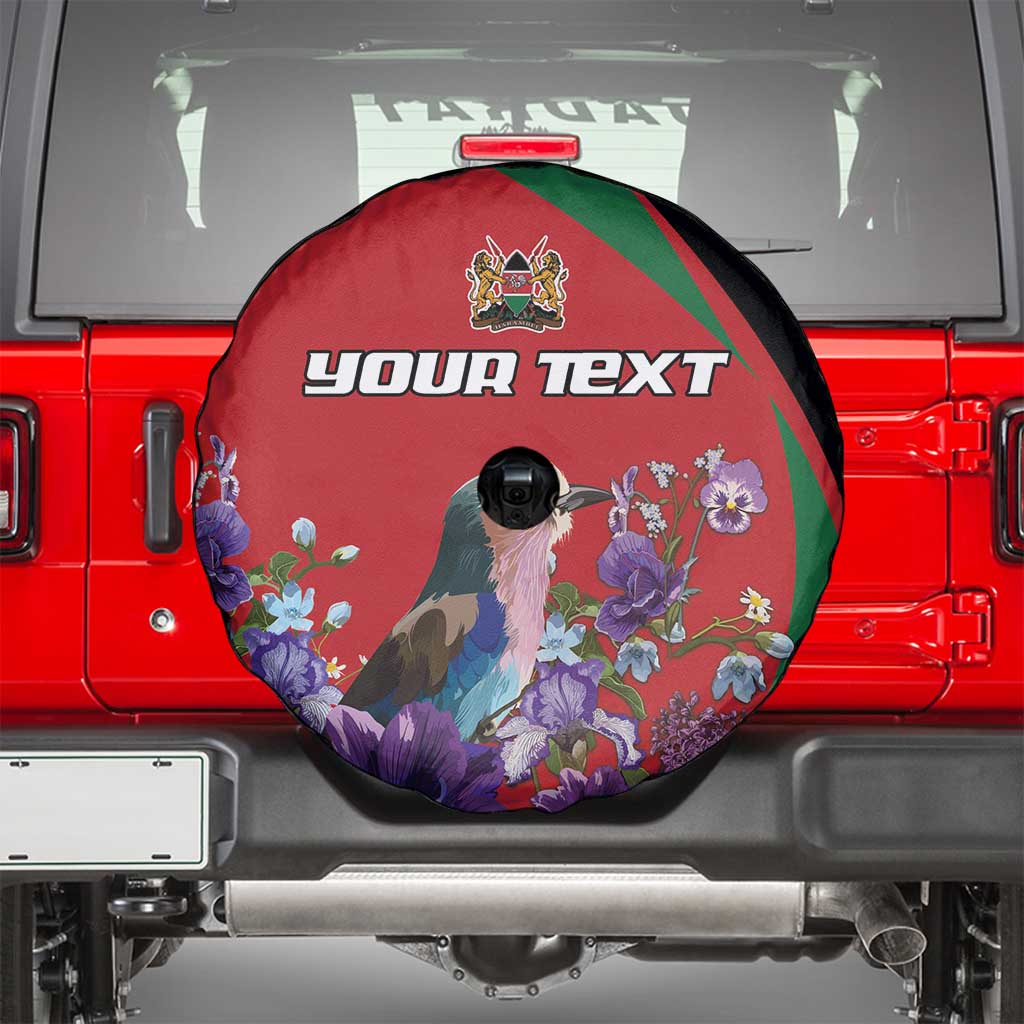 Personalized Kenya Lilac Breasted Roller Spare Tire Cover With Violet Flowers - Wonder Print Shop