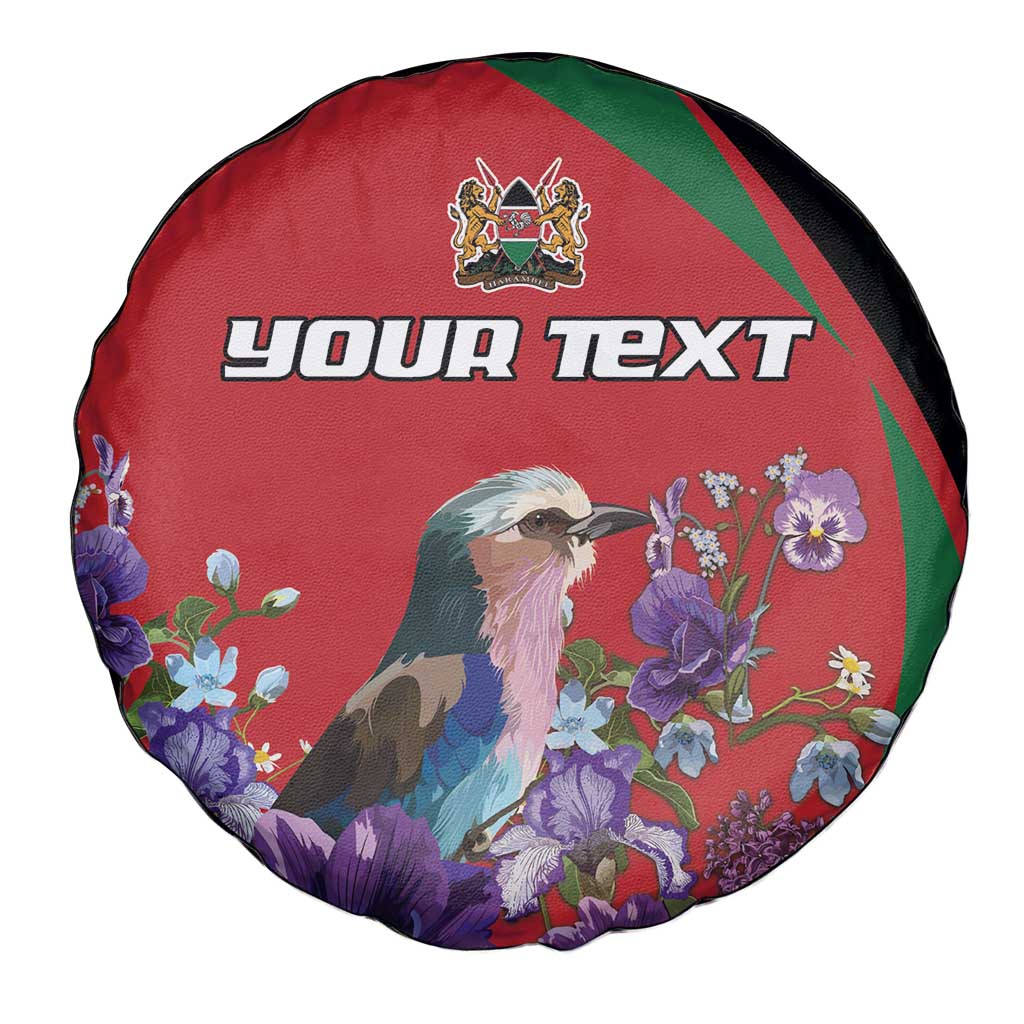 Personalized Kenya Lilac Breasted Roller Spare Tire Cover With Violet Flowers - Wonder Print Shop