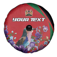 Personalized Kenya Lilac Breasted Roller Spare Tire Cover With Violet Flowers - Wonder Print Shop