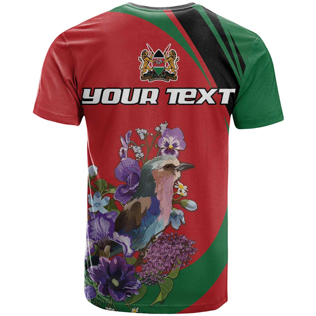 Personalized Kenya Lilac Breasted Roller T Shirt With Violet Flowers - Wonder Print Shop