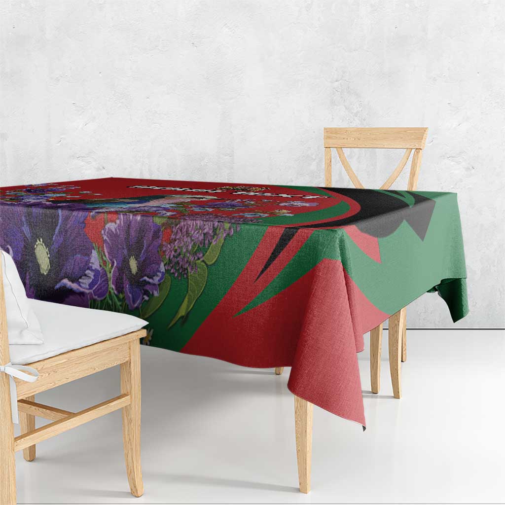 Personalized Kenya Lilac Breasted Roller Tablecloth With Violet Flowers - Wonder Print Shop
