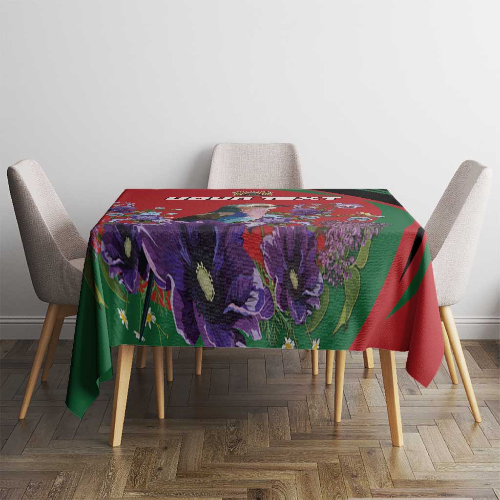 Personalized Kenya Lilac Breasted Roller Tablecloth With Violet Flowers - Wonder Print Shop