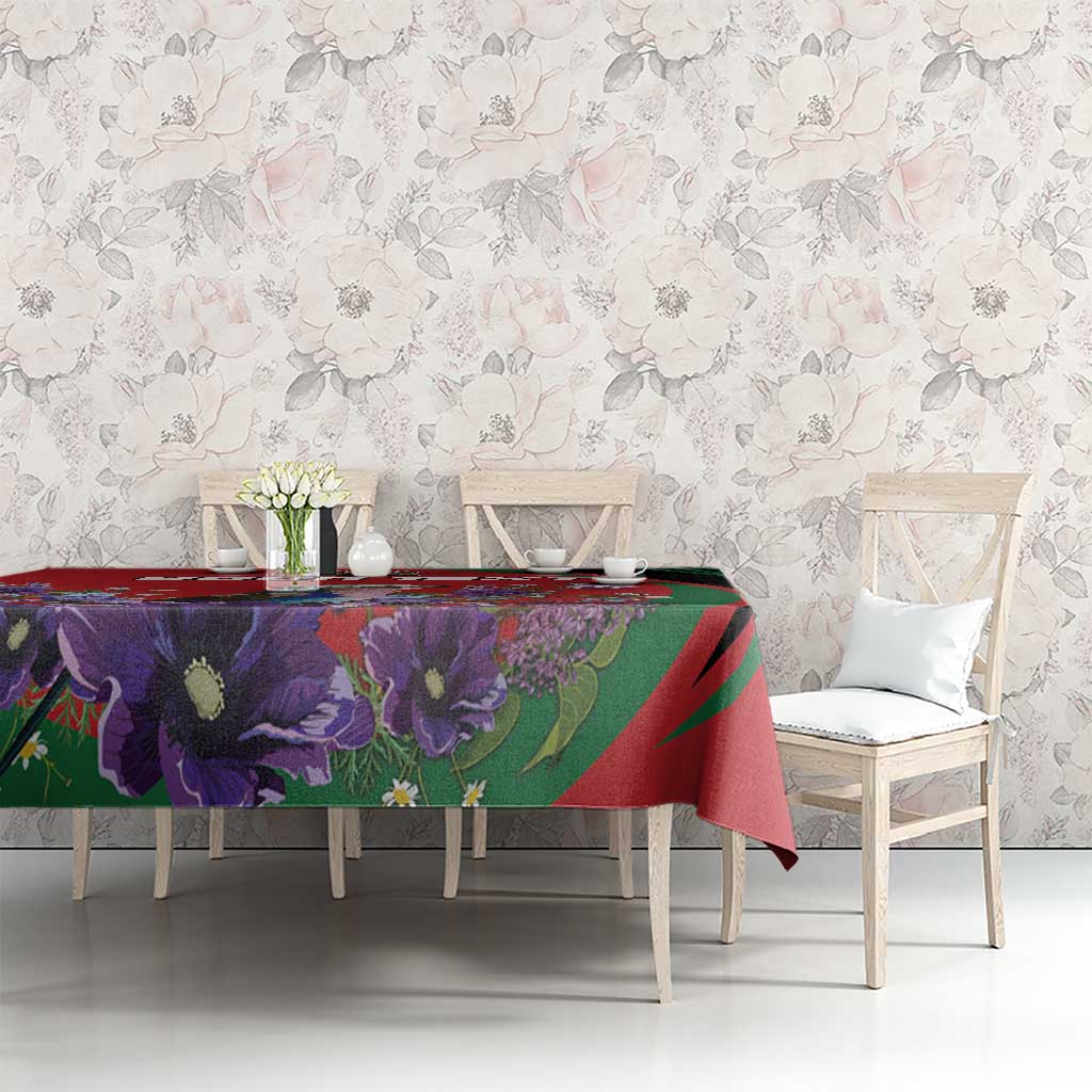 Personalized Kenya Lilac Breasted Roller Tablecloth With Violet Flowers - Wonder Print Shop