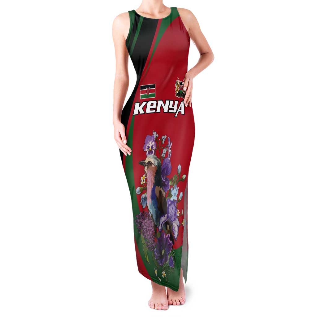 Personalized Kenya Lilac Breasted Roller Tank Maxi Dress With Violet Flowers - Wonder Print Shop