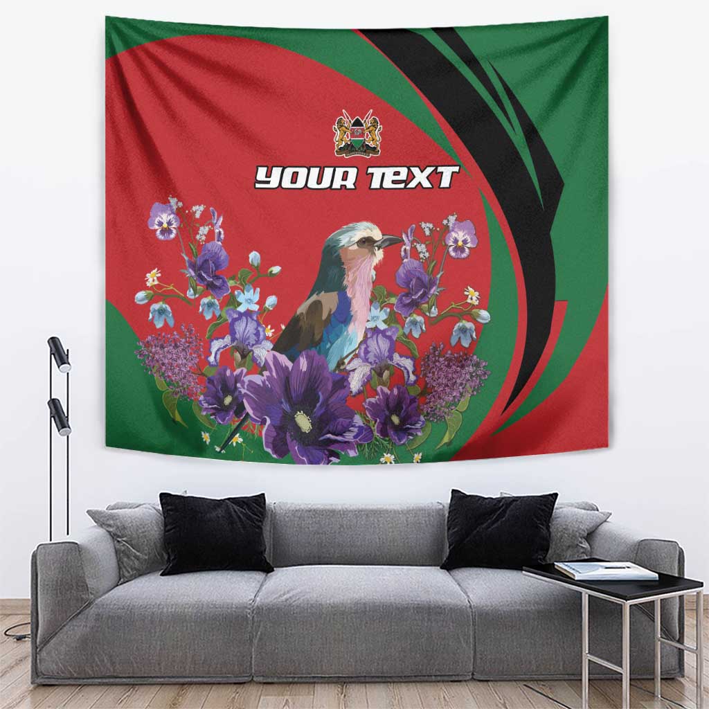 Personalized Kenya Lilac Breasted Roller Tapestry With Violet Flowers - Wonder Print Shop