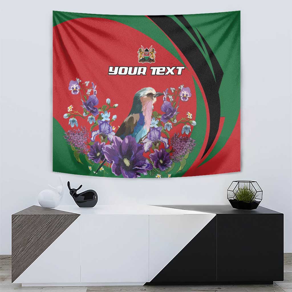 Personalized Kenya Lilac Breasted Roller Tapestry With Violet Flowers - Wonder Print Shop