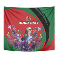Personalized Kenya Lilac Breasted Roller Tapestry With Violet Flowers - Wonder Print Shop