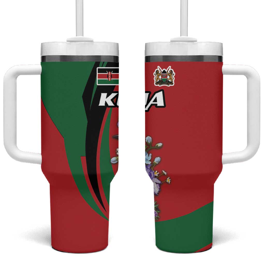 Kenya Lilac Breasted Roller Tumbler With Handle With Violet Flowers - Wonder Print Shop