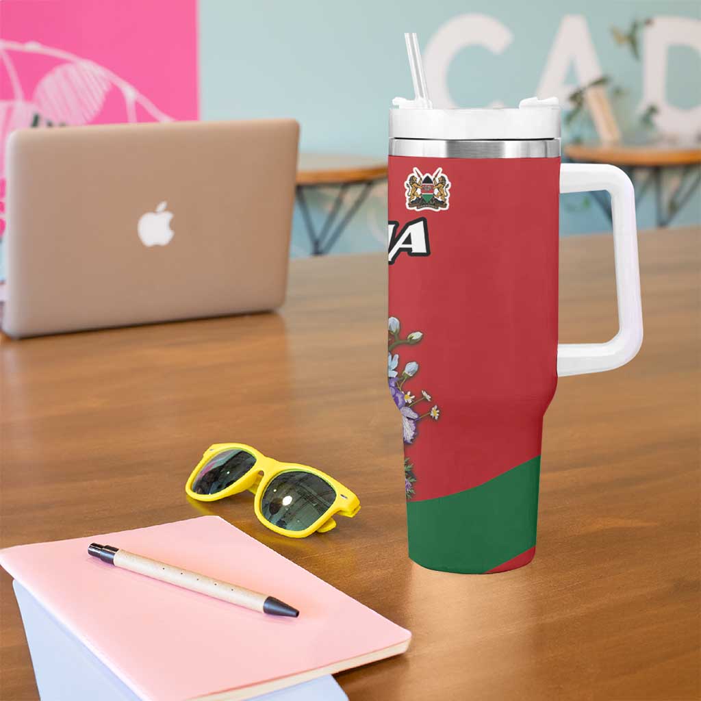 Kenya Lilac Breasted Roller Tumbler With Handle With Violet Flowers - Wonder Print Shop