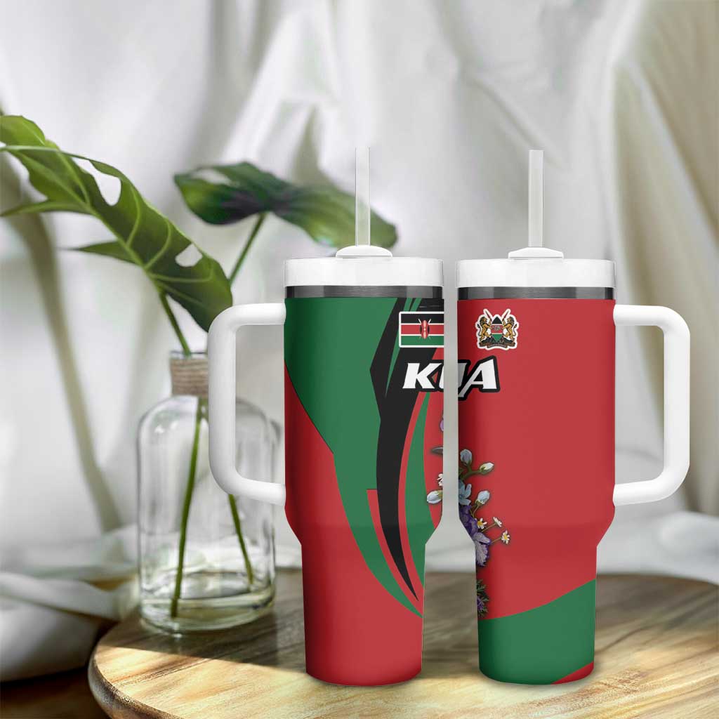 Kenya Lilac Breasted Roller Tumbler With Handle With Violet Flowers - Wonder Print Shop