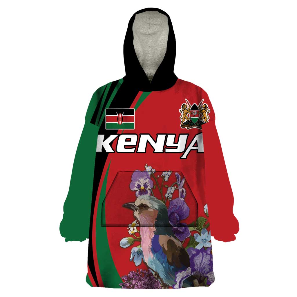 Personalized Kenya Lilac Breasted Roller Wearable Blanket Hoodie With Violet Flowers - Wonder Print Shop