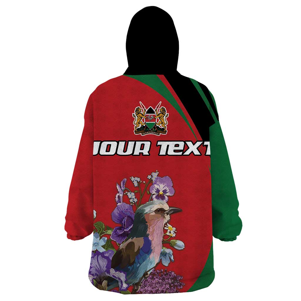 Personalized Kenya Lilac Breasted Roller Wearable Blanket Hoodie With Violet Flowers - Wonder Print Shop