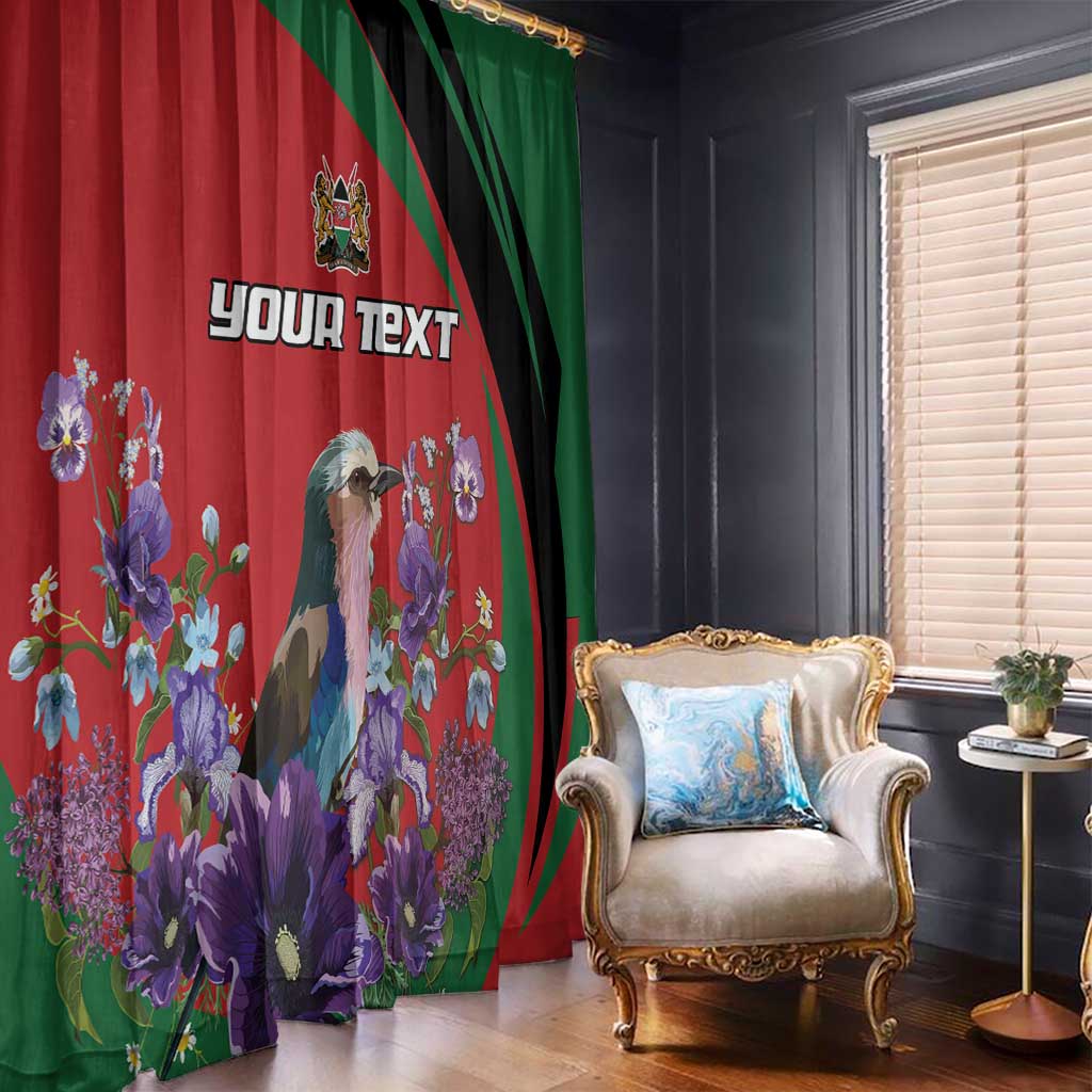 Personalized Kenya Lilac Breasted Roller Window Curtain With Violet Flowers - Wonder Print Shop