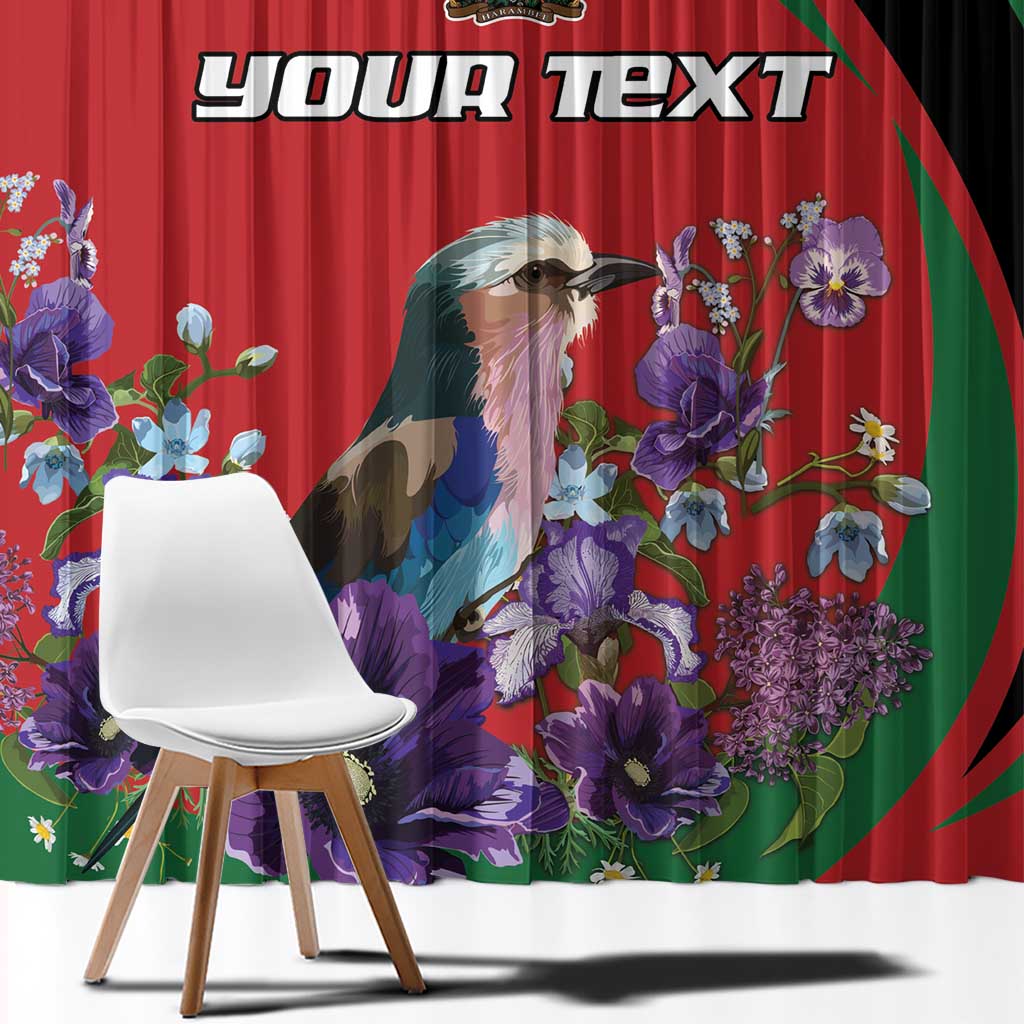 Personalized Kenya Lilac Breasted Roller Window Curtain With Violet Flowers - Wonder Print Shop