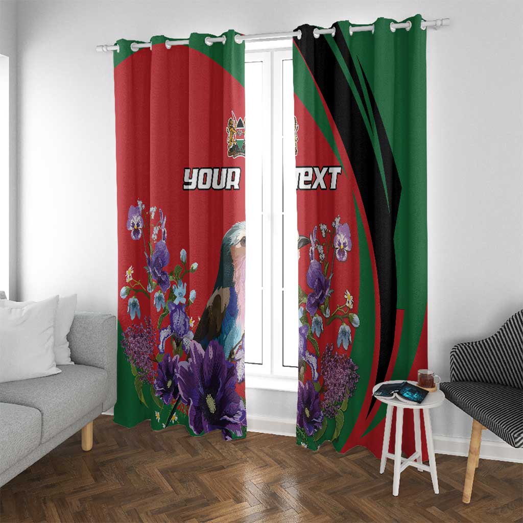 Personalized Kenya Lilac Breasted Roller Window Curtain With Violet Flowers - Wonder Print Shop