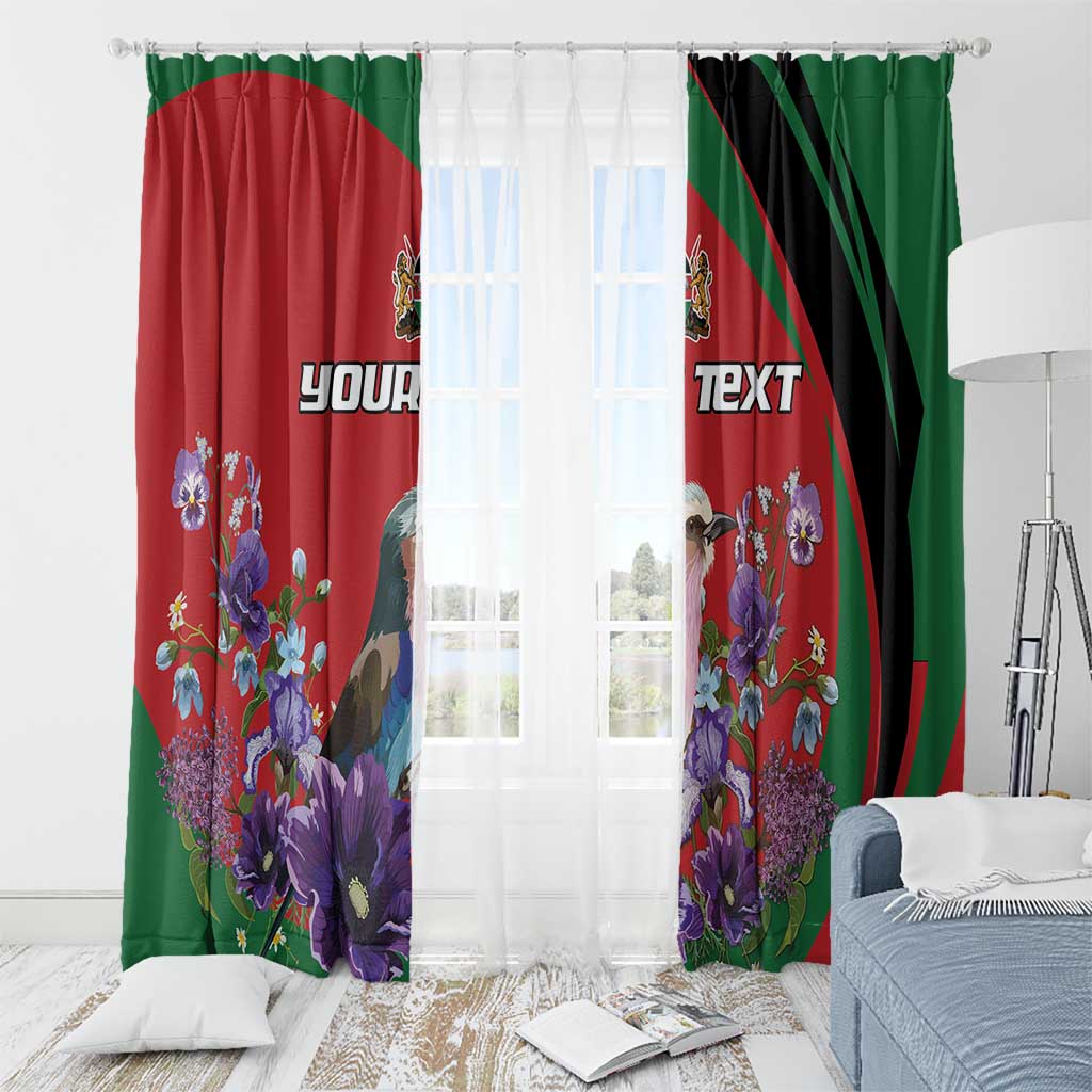Personalized Kenya Lilac Breasted Roller Window Curtain With Violet Flowers - Wonder Print Shop