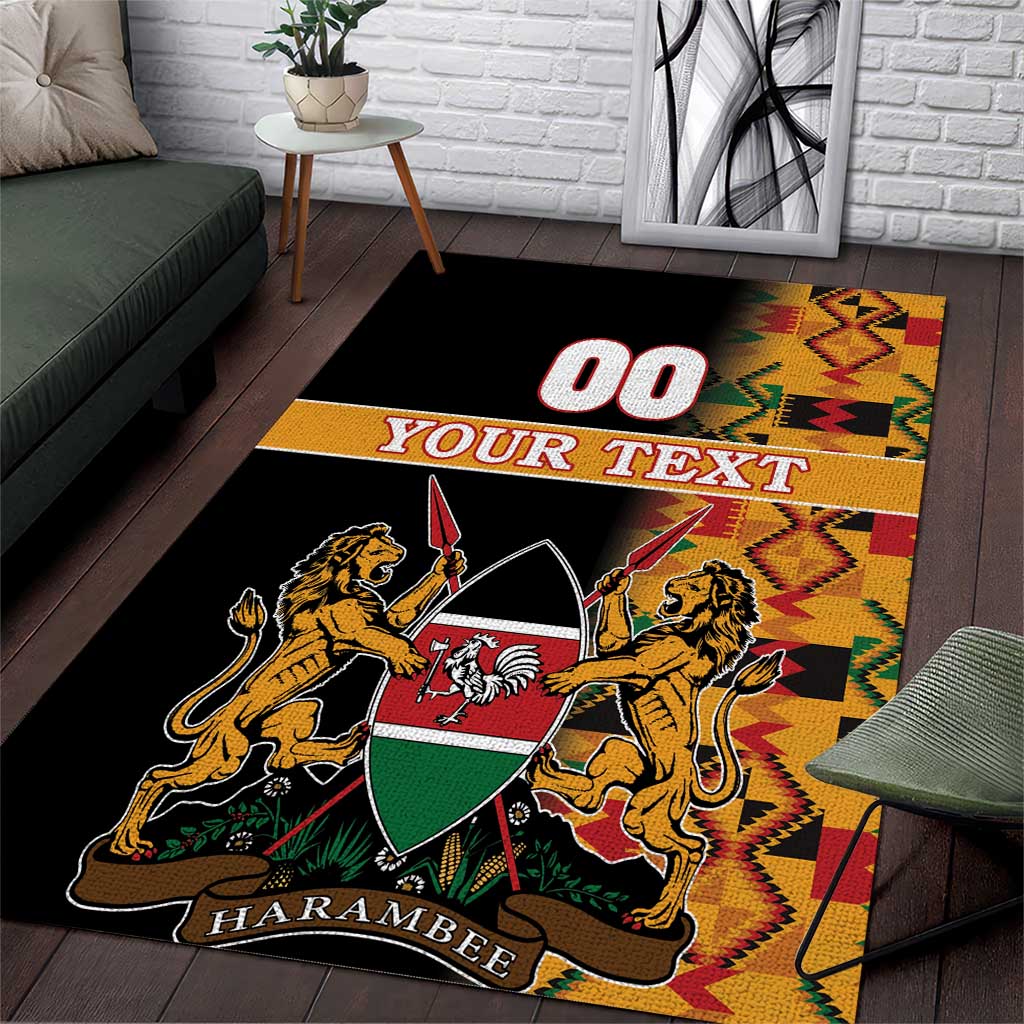 Custom Kenya Coat Of Arms Area Rug With Kente Patterns - Wonder Print Shop