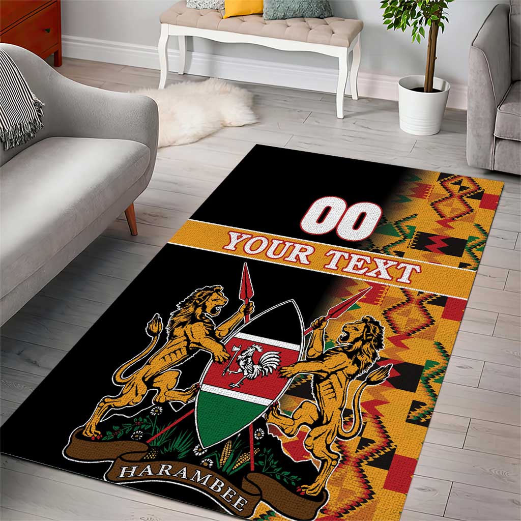 Custom Kenya Coat Of Arms Area Rug With Kente Patterns - Wonder Print Shop