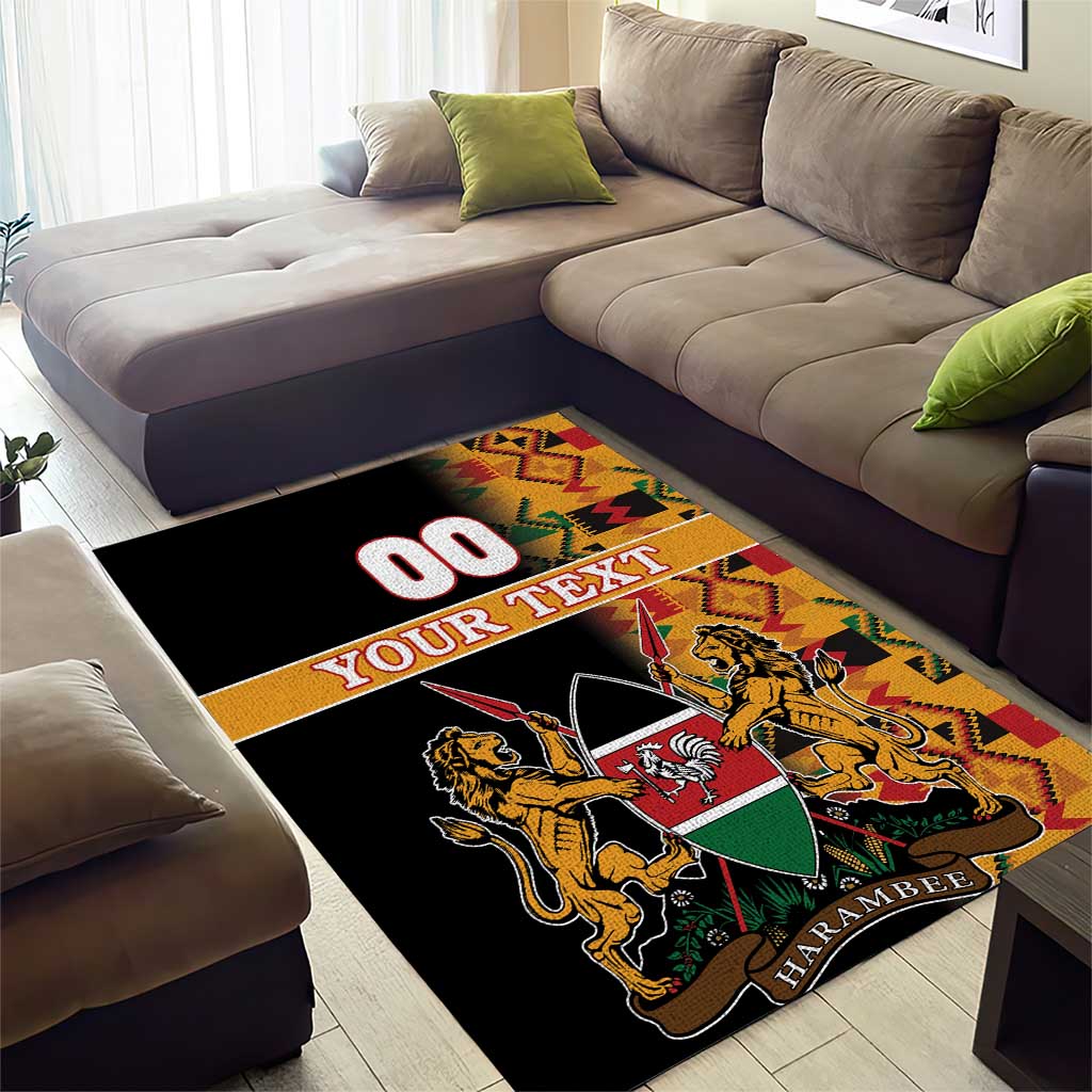 Custom Kenya Coat Of Arms Area Rug With Kente Patterns - Wonder Print Shop