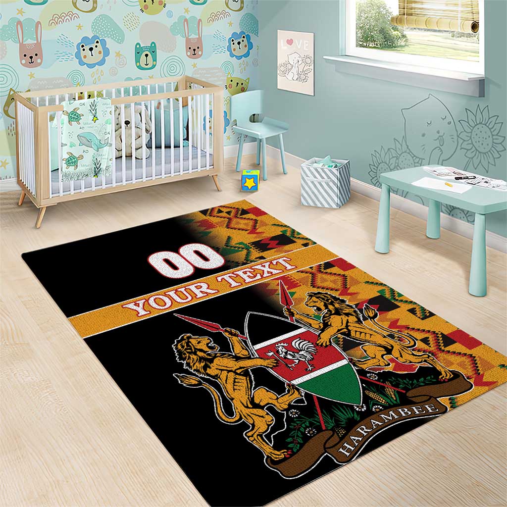 Custom Kenya Coat Of Arms Area Rug With Kente Patterns - Wonder Print Shop