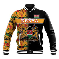 Custom Kenya Coat Of Arms Baseball Jacket With Kente Patterns - Wonder Print Shop