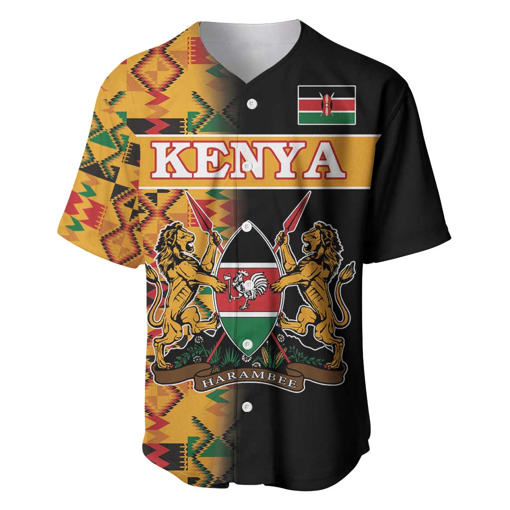 Custom Kenya Coat Of Arms Baseball Jersey With Kente Patterns - Wonder Print Shop
