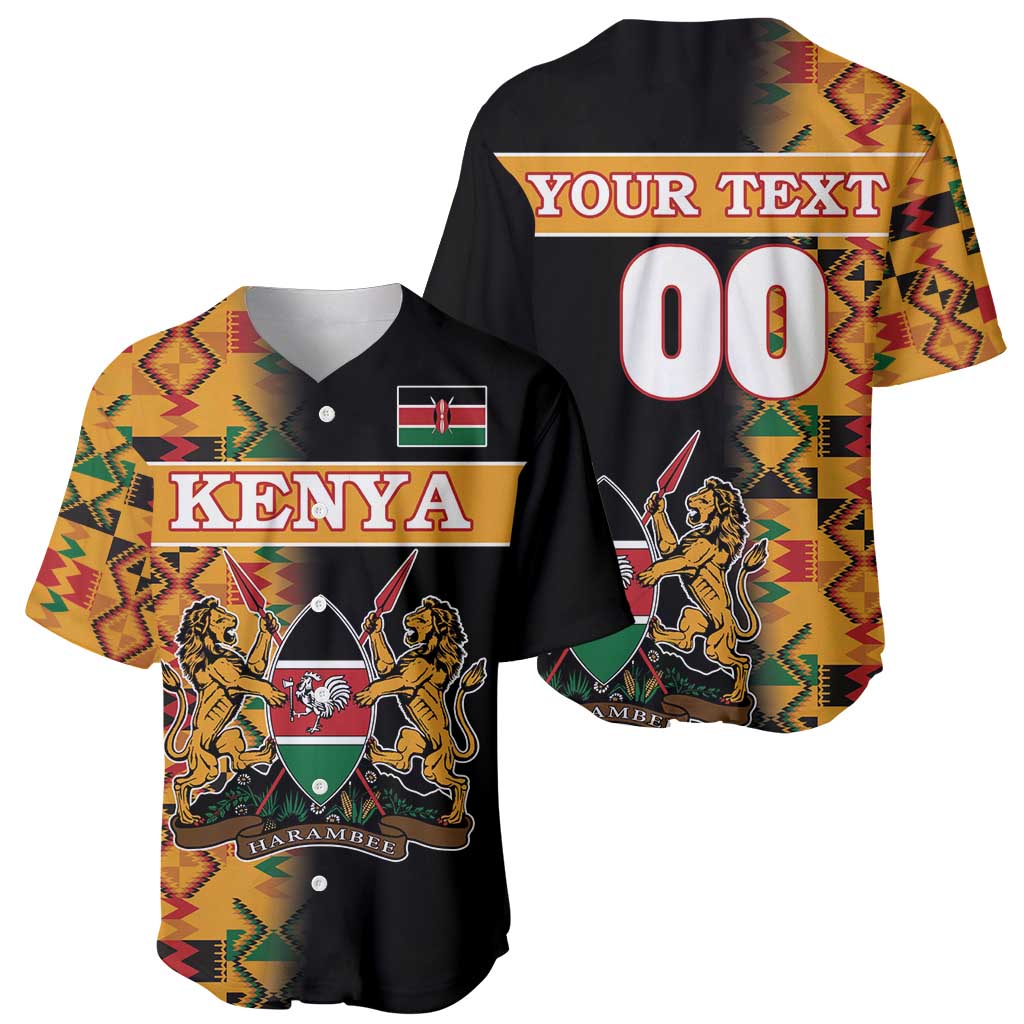 Custom Kenya Coat Of Arms Baseball Jersey With Kente Patterns - Wonder Print Shop