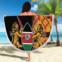 Custom Kenya Coat Of Arms Beach Blanket With Kente Patterns - Wonder Print Shop