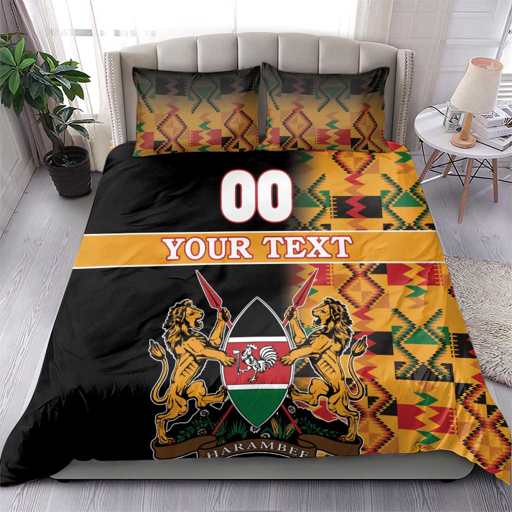 Custom Kenya Coat Of Arms Bedding Set With Kente Patterns - Wonder Print Shop