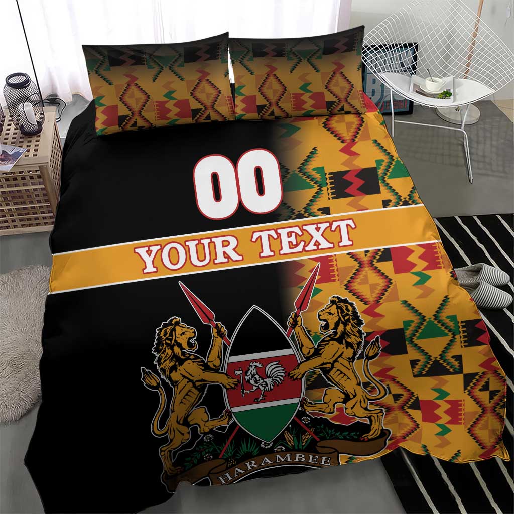 Custom Kenya Coat Of Arms Bedding Set With Kente Patterns - Wonder Print Shop