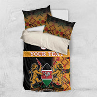 Custom Kenya Coat Of Arms Bedding Set With Kente Patterns - Wonder Print Shop