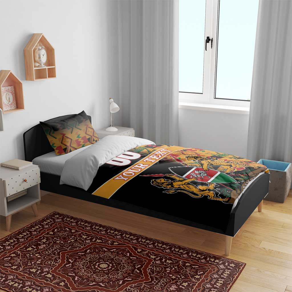 Custom Kenya Coat Of Arms Bedding Set With Kente Patterns - Wonder Print Shop