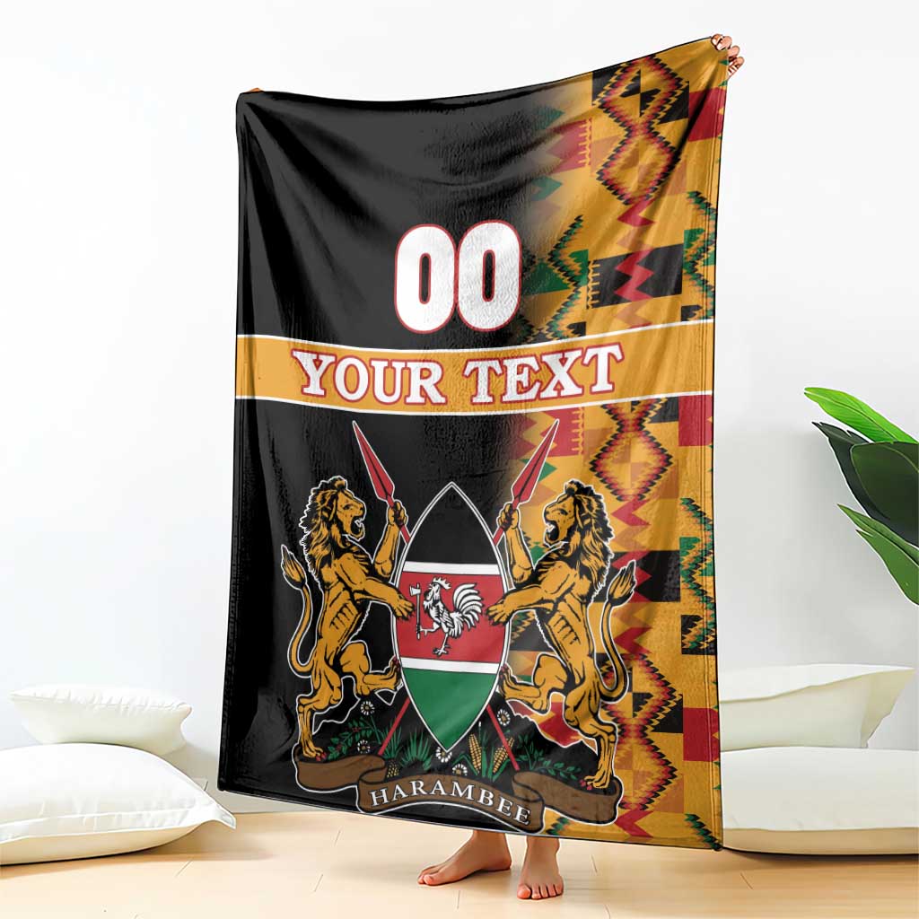 Custom Kenya Coat Of Arms Blanket With Kente Patterns